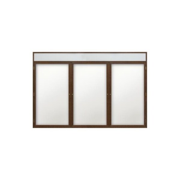 72"x36" 3-Door Enclosed Wet/Dry Erase, Header, White Board/Walnut